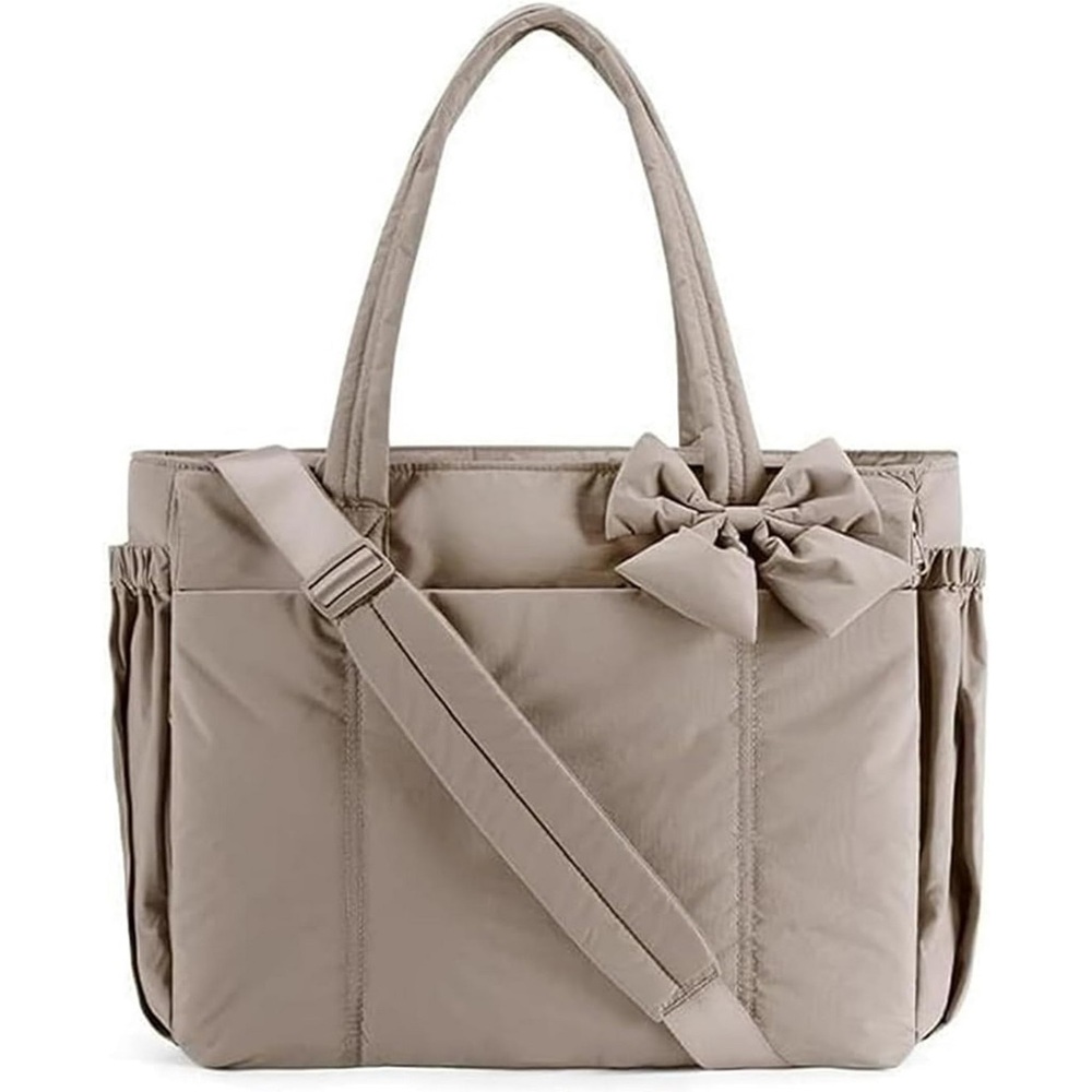 NWT Bagsmart 26L Puffy Gym Tote Bag with Bow - Light Tan / Khaki
